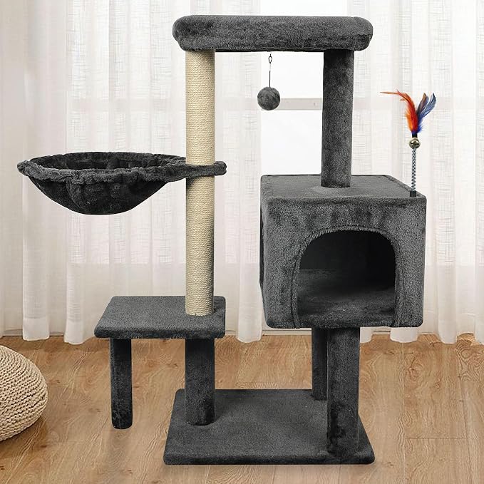 AIWIKIDE Cat Tree Has Scratching Toy with A Ball Activity Centre Cat Tower Furniture Jute-Covered Scratching Posts,Darkgrey