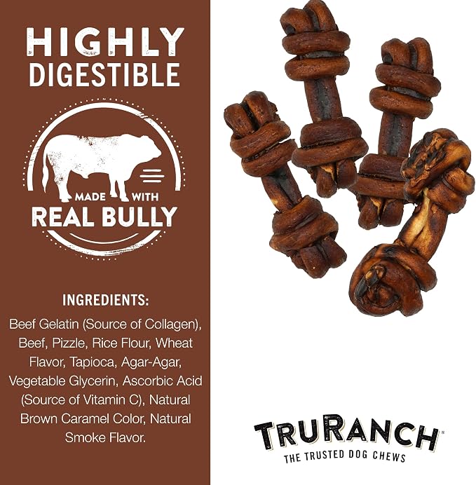 TRURANCH 4-5" Collagen Bones, Bully - Collagen Dog Bones - Long Lasting Healthy Joint Support - Rawhide Alternative - Skin & Coat Health, Value Pack, 15 Bags, 60 Count