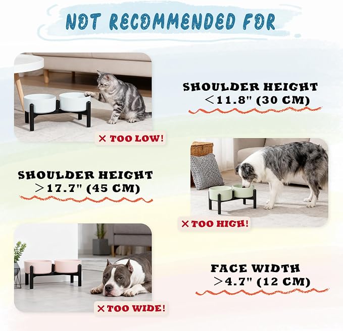 Ceramic Elevated Dog Bowl Set - Dog Feeder Station with Cute-Style Double Bowls for Small and Medium Size Breed - Non-Slip Raised Dish for Food and Water Feeding- 6 Inch - 3.5 Cups / 20 fl oz - Blue