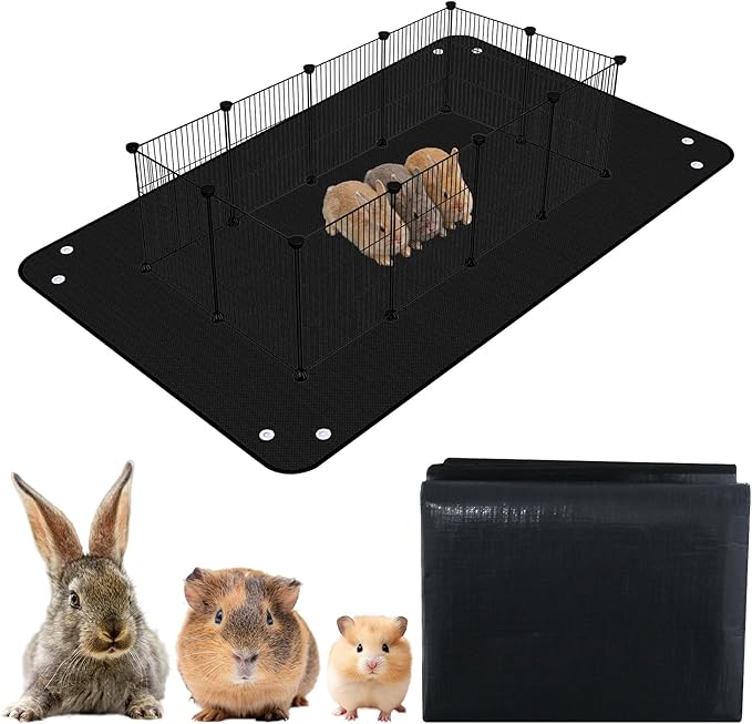 Waterproof Pet Playpen Mats for Bunny, 1 Pack Plastic Floor Mat 59 x 39 in, Reusable Black Cage Liner for Hamsters, Ferrets, Guinea Pig, Rabbits and Other Small Animals