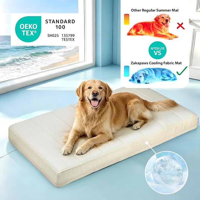 Cooling Dog Bed for X Large Dogs - Orthopedic Pet Beds with Memory Foam, QMAX>0.5, Waterproof Removable Washable Cover for Hot Weather, Dark Beige, 41" L x 27" W x 3" H