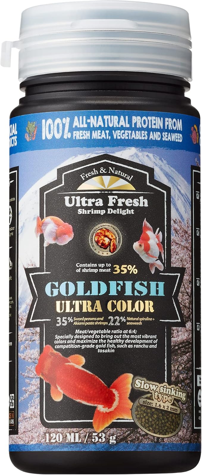 Ultra Fresh Sinking Goldfish Food, Color Enhancing, Balanced Diet, All Natural Ingredients, Clear Water Formula, Slow Sinking Gold Fish Pellets, Goldfish Ultra Color 1.87 oz
