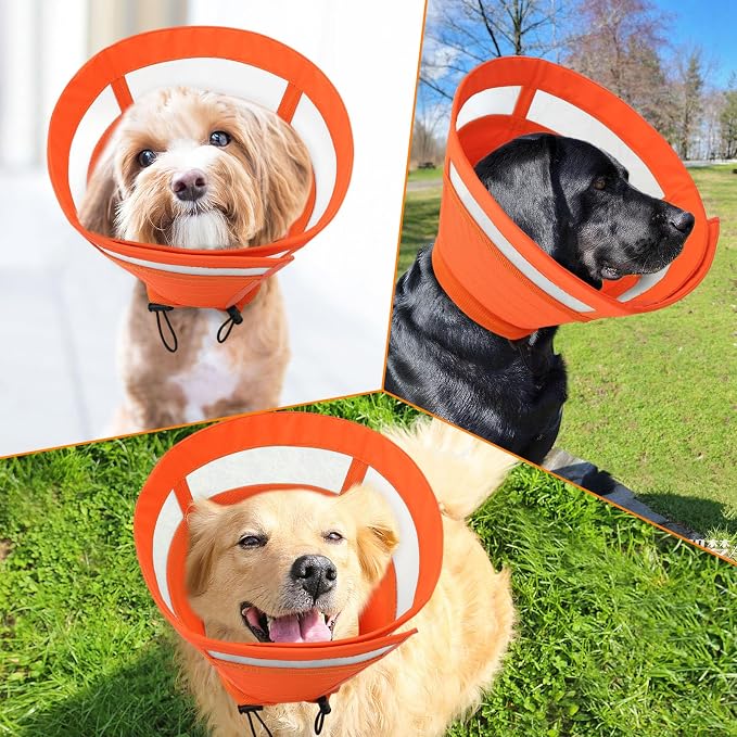 SAWMONG Soft Cone for Dogs – Extra Large Dog Recovery Collar, Adjustable E-Collar to Stop Licking After Surgery (XL, Orange)