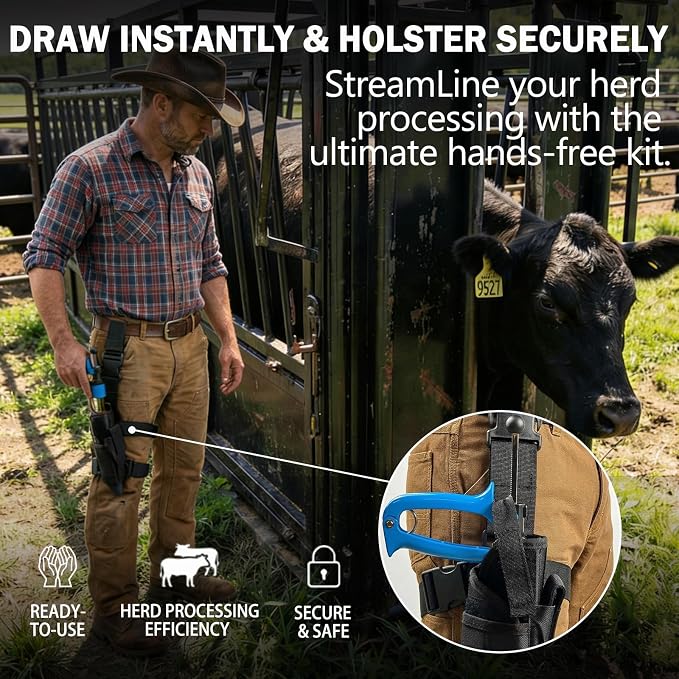 50mL Semi Automatic Livestock Syringe Adjustable Dosage Repeater Injector (1-5mL) with Luer Lock Tip for Cattle, Sheep, Goats & Pigs Continuous Injection Gun for Farm Herd, Blue