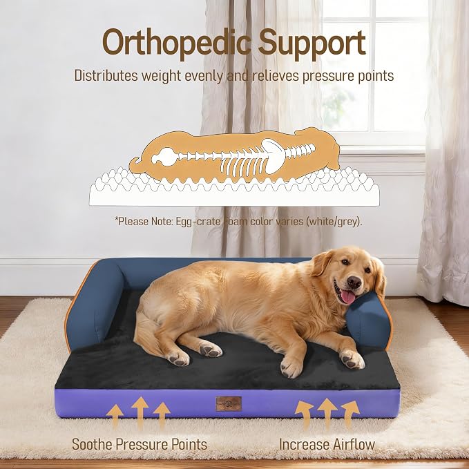 Comfort Expression Extra Large Dog Bed Orthopedic - XL Waterproof Washable Pet Bed for Big Dog Memory Foam Sofa Bolster Pet Couch with Removable Cover - 42 x 30
