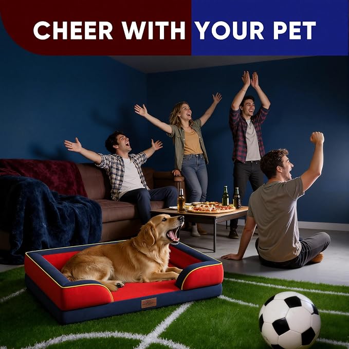 Comfort Expression Orthopedic Dog Bed for Extra Large Dogs 42x30 Inch, Waterproof Egg Crate Foam XL Pet Bed with Bolsters, Dog Couch with Washable Cover & Non-Slip Bottom, Kansas