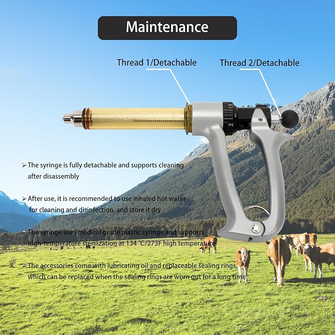 25ML Semi-Automatic Adjustable Injector Syringe, Precision Syringe Pump - Adjustable 0.5ml to 2.5ml Range for Fast Continuous Injection in Pigs, Cattle, Chicken, Goat, and Other Livestock