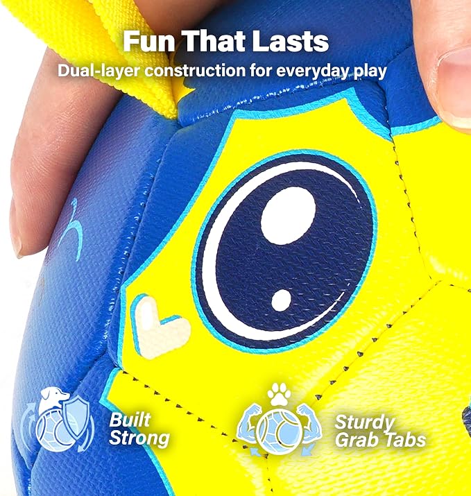 Race&Herd 8" Jolly Soccer Ball for Dogs - Tough Durable Dog Ball Toy with Straps, Pet Bouncy Herding Ball, Floating Dog Ball with Tags for Water Fetch, BaaBaaBall (Ocean)