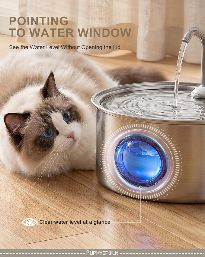 Cat Water Fountain Stainless Steel - 108oz/3.2L Automatic Cat Water Fountain for Drinking with 10PCS Filters, Metal Pet Water Fountain Water Dispenser for Cats, Puppy, Multiple Pets