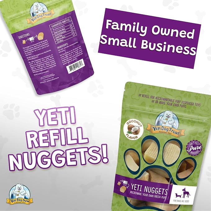 Yeti Refill Nuggets for Puff and Play Dog Toys - Natural Himalayan Yak Cheese Treats, Healthy Dog Chews, Suitable for All Dogs, Ideal for Interactive Chew Toys and Dispensers - 6 Pieces, Coconut