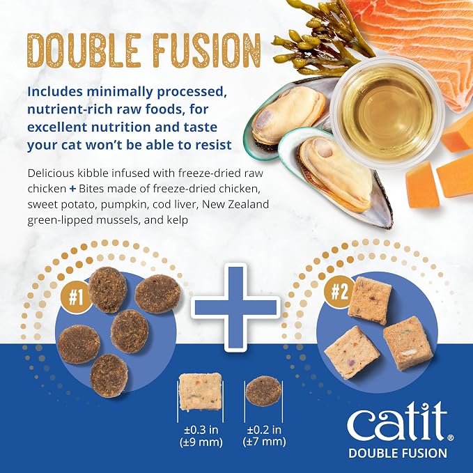 Catit Recipes Double Fusion Skin & Coat Cat Food – Ocean Fish Recipe, High-Protein, Freeze-Dried Raw Toppings, Omega-Rich for Healthy Skin & Fur, No by-Products, Minimally Processed, 10 lb