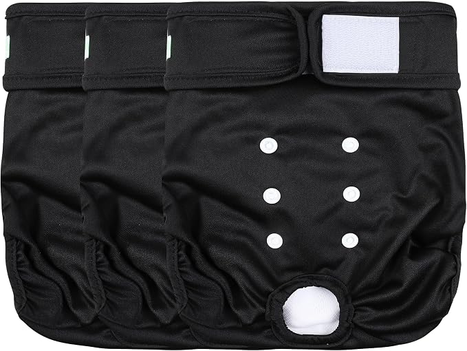 wegreeco Washable Female Dog Diapers Highly Absorbent Reusable Diapers for Dog in Heat Dog Period Diapers, 3 Pack (Black,XX-Large