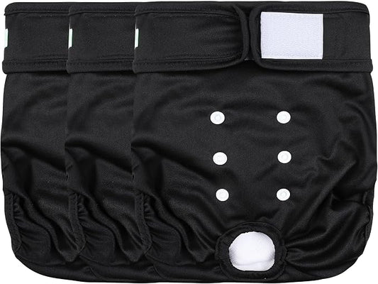 wegreeco Washable Female Dog Diapers Highly Absorbent Reusable Diapers for Dog in Heat Dog Period Diapers, 3 Pack (Black,Medium