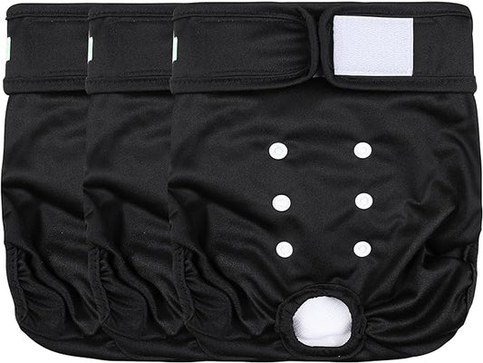 wegreeco Washable Female Dog Diapers Highly Absorbent Reusable Diapers for Dog in Heat Dog Period Diapers, 3 Pack (Black,Small