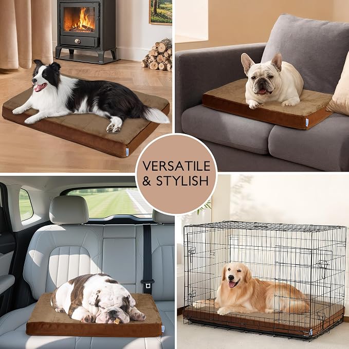 Dog Bed for XX Large Dog - Orthopedic Pet Beds with Memory Foam, Waterproof Removable Washable Cover with Non-Slip Bottom, Khaki, 47" L x 29" W x 3" H