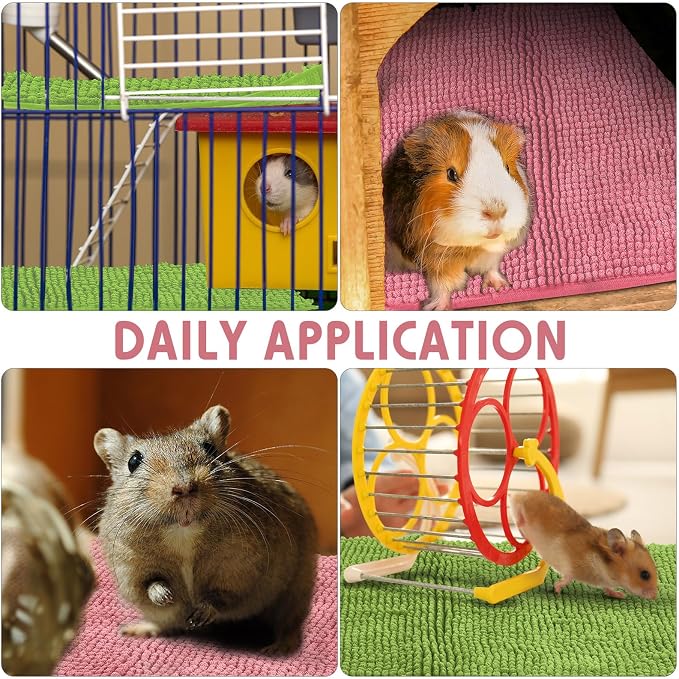 Amylove 4 Pcs Guinea Pig Cage Liner 16 x 24 Inch Washable Chenille Pee Pads Pet Dog Cat Bedding Training Mat Reusable for Small Animals Puppy Bunny Hamster Chinchilla