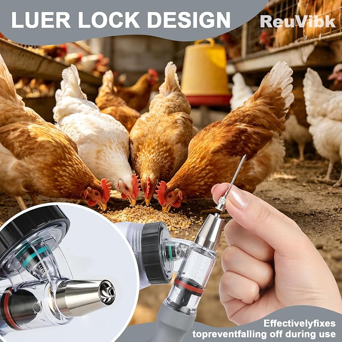 5ML Livestock Syringe Gun, Automatic Self Refill Injection Gun Continuous Adjustable Bottle Attachment Livestock Animal Syringe with 10 Needles, for Chicken, Duck, Pig, Sheep, Cow Poultry (Grey)