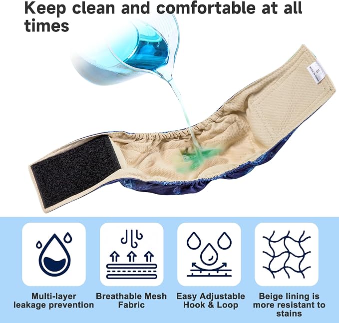 Male Dogs Diapers Belly Bands(4Pack), Washable Reusable Male Boy Doggy Wraps Panties for Doggie Puppy Pooping Potty Training Incontinence Marking Pañal para Perro Medium