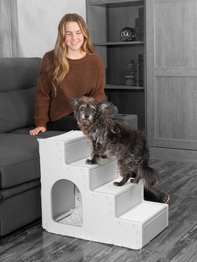 Pet Gear Pet Step IV Pet Stairs for Small Dogs and Cats up to 50 pounds, Lightweight, No Tools Required, 13 Colors to Choose from, Essential Grey with Pet Den