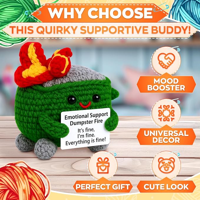 Reluen Support Crochet Decorative Figure – Handcrafted Crochet Desk Decor for Home & Office, Inspirational Gift with Message Card, Adult Collectible Accent