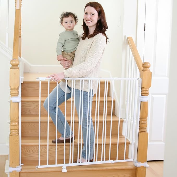 Regalo Safety 35" Extra Tall Baby Gate for Stairs, Hardware Mounted Wide Stair Gate, Fits 34"–55" Openings, Includes Wall & Banister Mounting Kit, White