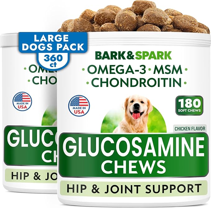 Glucosamine Chondroitin Dog Hip & Joint Supplement - Joint Pain Relief - Hip & Joint Chews for Dogs - Joint Support Large Breed - Senior Doggie Vitamin Pills Joint Health - (360 Treats - BBQ Chicken)