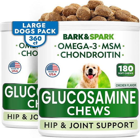 Glucosamine Chondroitin Dog Hip & Joint Supplement - Joint Pain Relief - Hip & Joint Chews for Dogs - Joint Support Large Breed - Senior Doggie Vitamin Pills Joint Health - (360 Treats - BBQ Chicken)