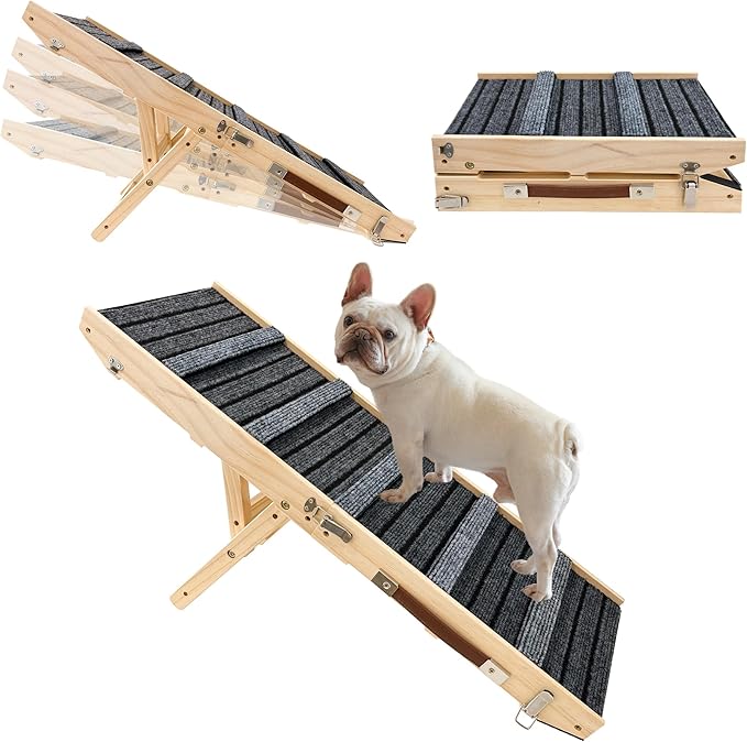 Dog Ramp for Bed-Non-Slip - Extra Wide Pet Ramp for Small Large Dogs to Get on Couch Car Wooden Foldable Dog Ramp Seamlessly Connects Platform -Hold up to 110 Pound-Adjustable, Foldable (S)