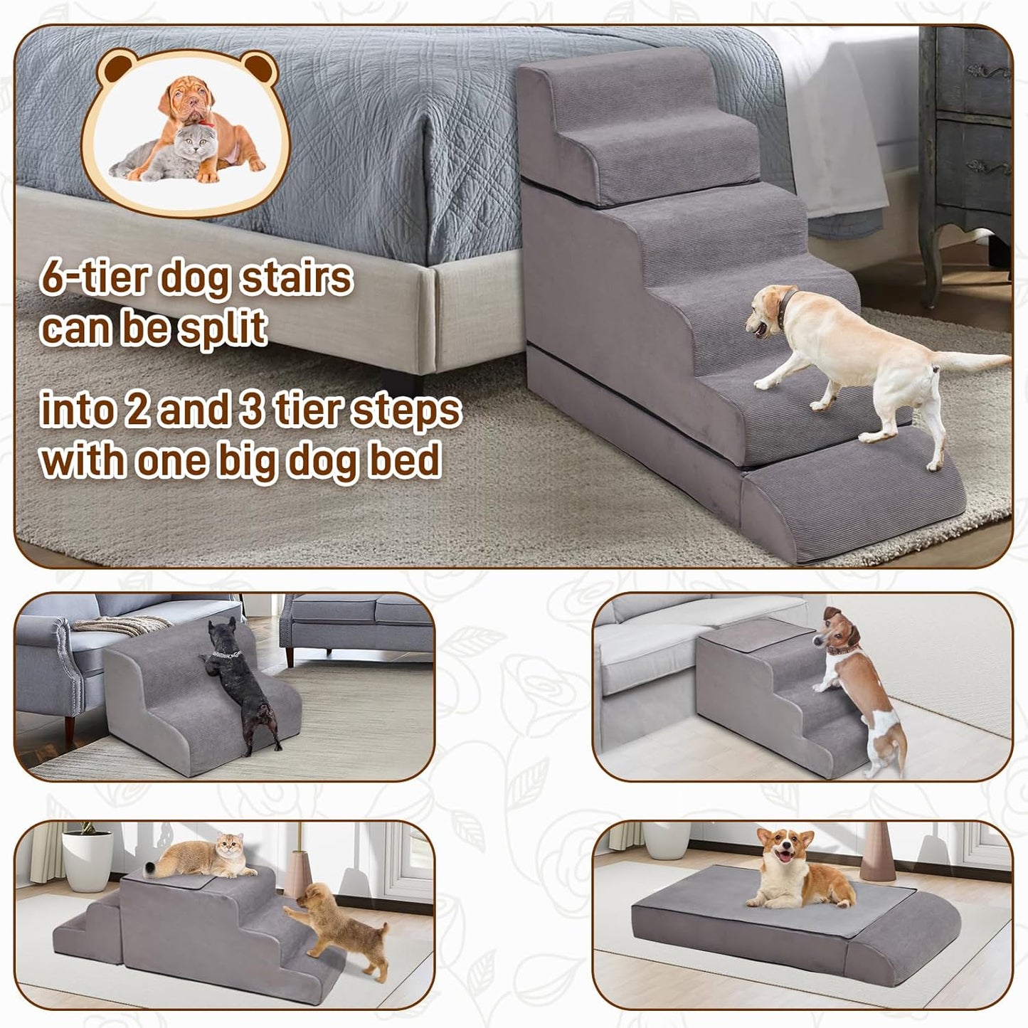 24-30inches High Dog Stairs & Steps for High Beds Tall, LitaiL 29inch 6 Steps Pet Stairs/Steps for High Beds Large Dogs, Non-Slip Dog Ramps for Small Dogs, for Older Cats