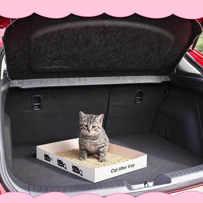 Amyhill 30 Pack Disposable Cat Litter Box 13.8x10x2in Foldable Paper Kitty Trays Bulk Portable Water Proof Cardboard Boxes for Cats Rabbits Guinea Pig Hamster Pets Travel Indoor Supplies (White)