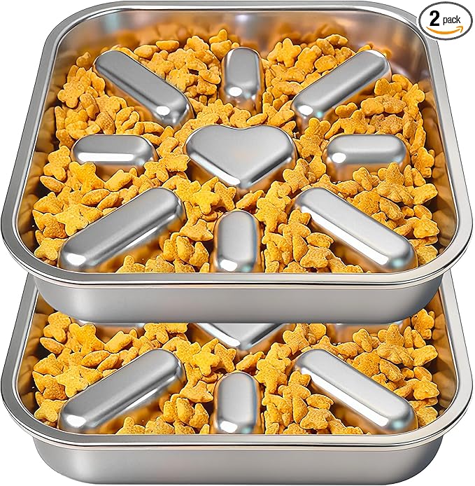 2-Pack Slow Feeder Dog Bowls with Non-Slip Mat, Stainless Steel Slow Feeder for Small & Medium Dogs, 2.5 Cups Pet Bowl for Slows Down Eating, Dishwasher Safe, Anti-Gulping Dog Bowl