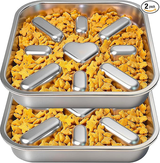 2-Pack Slow Feeder Dog Bowls with Non-Slip Mat, Stainless Steel Slow Feeder for Small & Medium Dogs, 2.5 Cups Pet Bowl for Slows Down Eating, Dishwasher Safe, Anti-Gulping Dog Bowl