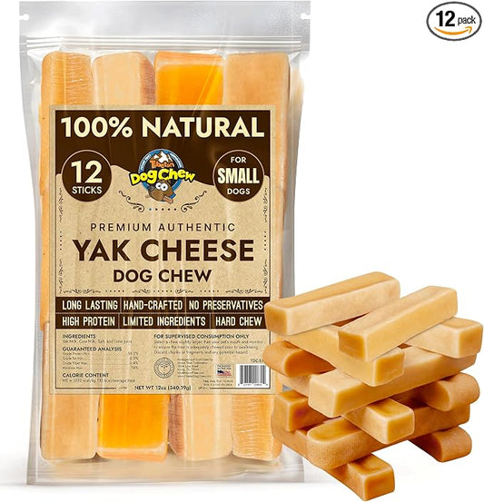 Tibetan Dog Chew Yak Cheese Sticks - Natural Handmade Treats for Small Dogs, Long-Lasting, Easy to Digest with No Additives, Rawhide, Grains, or Gluten, Perfect for Aggressive Chewers, 12 Chews