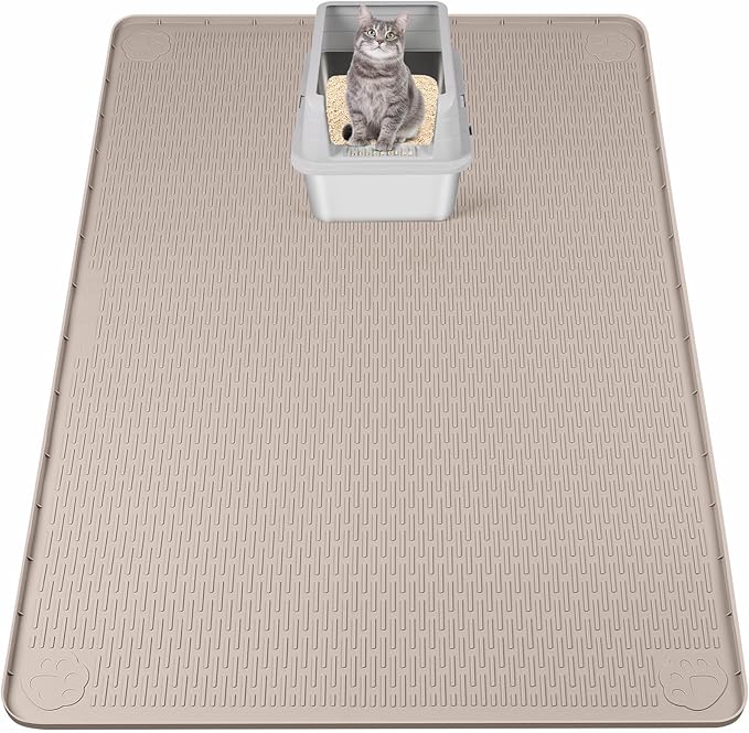 Cat Litter Mat, XXL Extra Large 50" x 35" Silicone Mat Litter Trapping Mat for Scatter Control, Soft on Kitty Paws, Easy to Clean (Khaki)