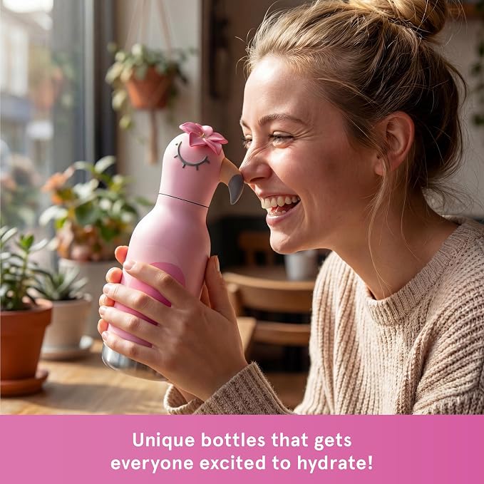 Asobu Bestie Bottle Limited Edition Collectible Kids Water Bottle with Animal Character Lid 16oz (460ml) Insulated Stainless Steel, Leakproof, Reusable with Straw Fun Gift for Girls & Boys