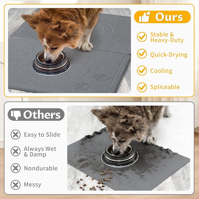Stone Dog & Cat Food Mat, Bite-Proof Non-Slip Large Diatomaceous Pet Feeding Mat for Puppy Cat, Summer Cooling Quick Drying Dog Cat Water Bowls Mat for Protect Floor (Dark Grey 24" x 16")