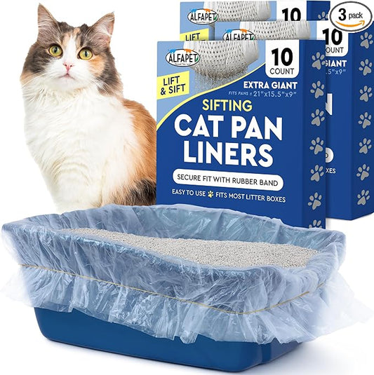 Alfapet Original Sifting Cat Litter Box Liners - Extra Giant 30 Count - Tear-Resistant Cat Litter Bags - Waterproof Kitty Litter Liners - Fits Almost All Litterbox Pan Sizes, 40" x 38", 30 lb Capacity