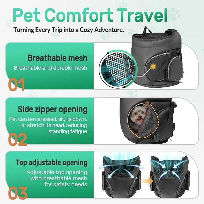 YUDODO Dog Front Backpack Carrier 7-15 lbs, Soft Breathable Pet Front Facing Carrier with Adjustable Straps, Multi-Pocket Design, for Small Dogs & Cats (Black)