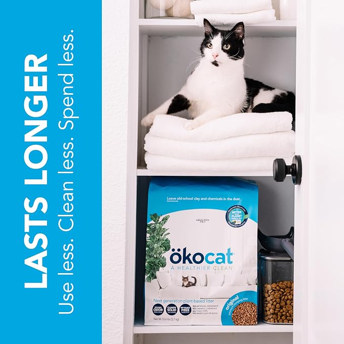 ökocat Original Wood Clumping Cat Litter, Unscented, 12.6 Pounds - Natural Ingredients, Stops Odor, Clumps Solid, 99% Dust Free, Lightweight Litter, Great for All Cats