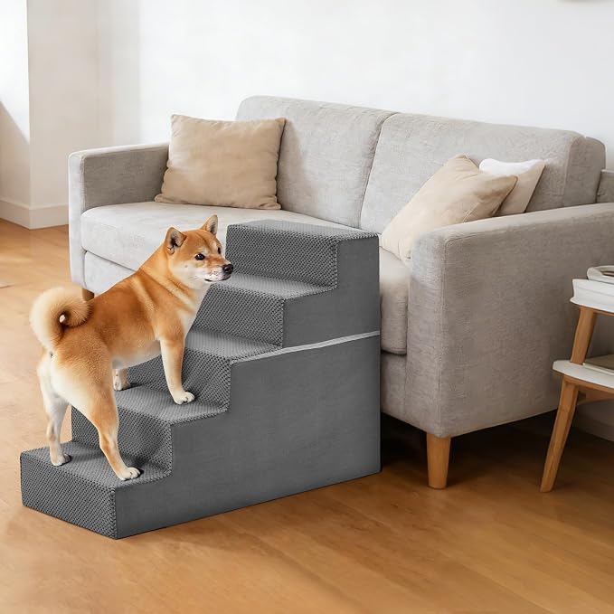 5-Step Dog Stairs for Large Dogs and Cats, 23in H Dog Steps for Couch, Sofa, Chair, Durable Non-Slip Sturdy Pet Steps, Pet Ramp for High Bed Indoor