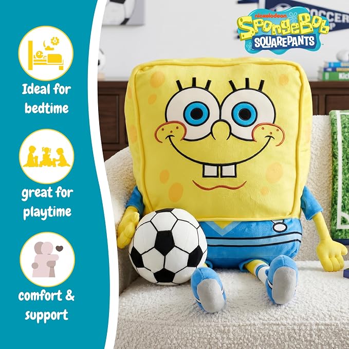 Spongebob Squarepants Kids Bedding Super Soft Cozy Cuddle Pillow Buddy with Soccer Ball, 2026 World Tournament, (Officially Licensed Product) By Franco
