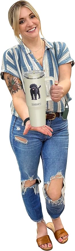 SERENGETI 40 Oz Ultimate Tumbler with Handle and Straw - Vacuum Insulated Tumbler with Straw and Lid - Stainless Steel Travel Mug for Pet Lovers - 3D Designs of your favorite Dog (Labradoodle)