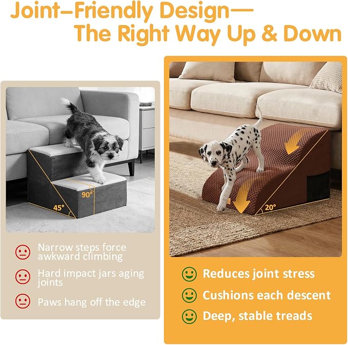 Topmart High Density Extended Foam Dog Ramp&Steps 2 Tiers,11.8" High,Non-Slip Dog Stairs,Soft Foam Pet Ladder with Removable Cover,Best for Injured,Older Cats,Pets with Joint Pain