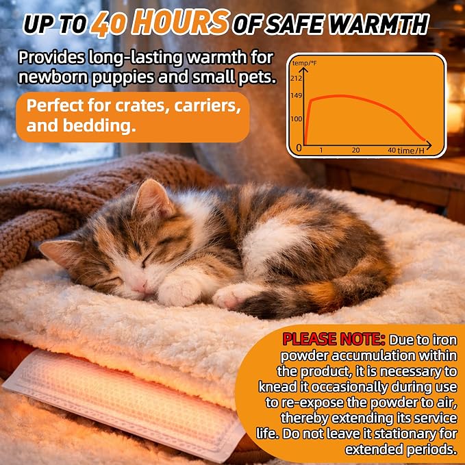 30-Pack Disposable Heat Packs for Newborn Puppies & Small Pets, Portable Puppy Warmers for Crates, Travel & Anxiety Relief, No Electricity Needed, Provides Up to 40 Hours of Safe Odorless Warmth