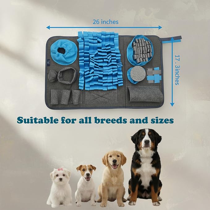 S Snuffle Mat for Dogs Blue - Interactive Dog Puzzle Toy Enrichment Feeding Mat for Mental Stimulation, Slow Feeder Nosework Game, Washable Non-Slip Sniff Mat for Small Dogs
