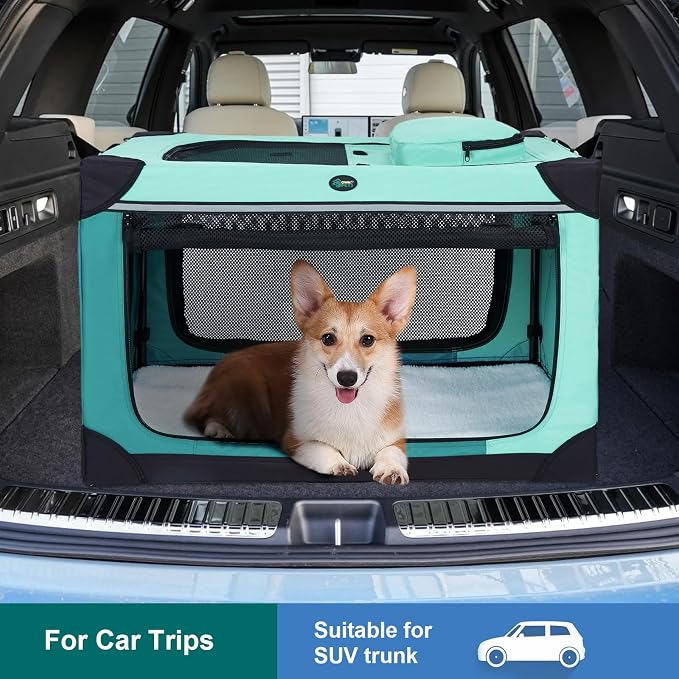 Ownpets Collapsible Dog Crate, 30 inch Portable Travel Dog Crate for Medium Dogs, 4-Door Foldable Pet Kennel with Durable Mesh Windows & Soft Mat