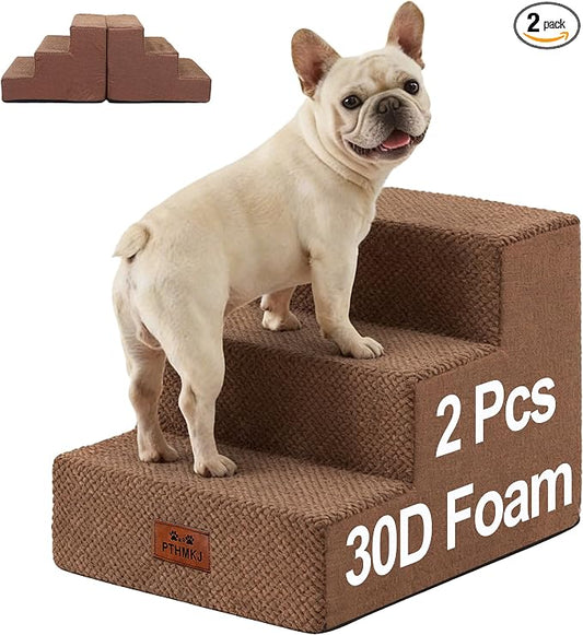 2 Pack Dog Stairs for Small Dogs 3-Step Pet Stairs for Bed Couch Chair Stool Non-Slip Pet Steps for Puppy Small Dogs Cat Older Pet Brown 13.6" H