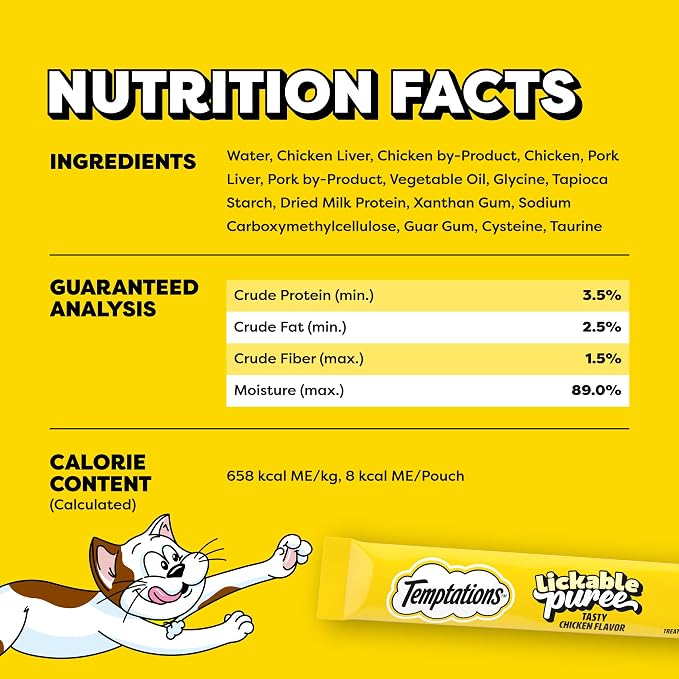 Temptations Creamy Puree Squeezable Lickable Cat Treats, Wet Cat Treats with Chicken, 0.42 oz. Tubes, 24 Count