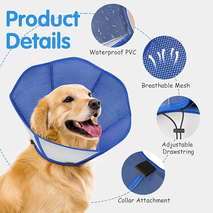 Upraded Dog Cone Collar After Surgery, Adjustable Soft Dog Cone, Soft Inner & Sturdy Protective Recovery Elizabethan Collar for Dogs to Stop Licking Wounds (L)
