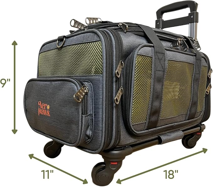 Fits All Airlines Under-Seat | 18x11x9 | Airline Compliant 3-Way Expandable Pet Carrier | Adaptive Expansion Utilizes Under-Seat Space for Maximum Pet Comfort | Removable Wheels | Patent Pending